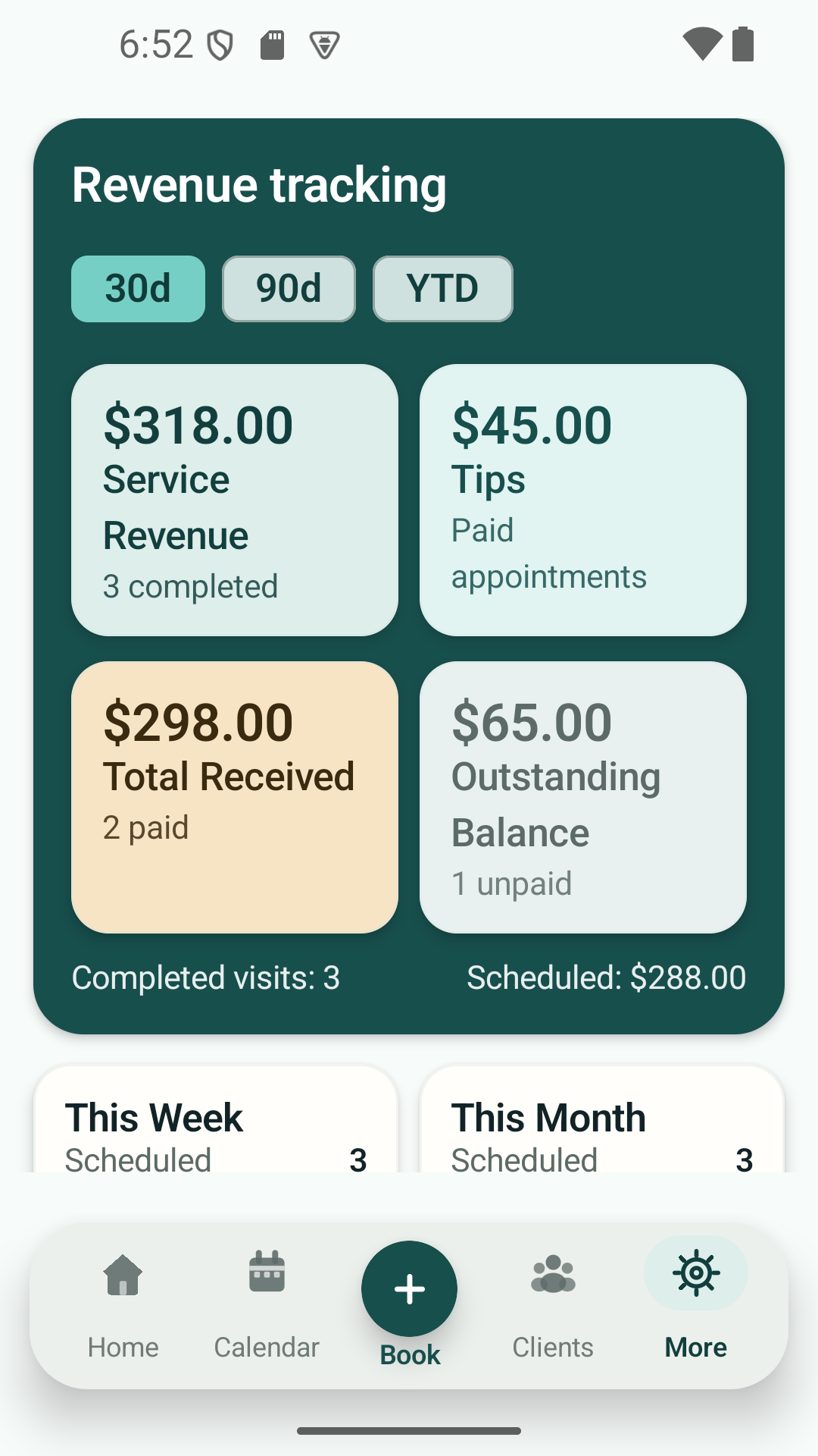 GroomBuddy revenue tracking screenshot