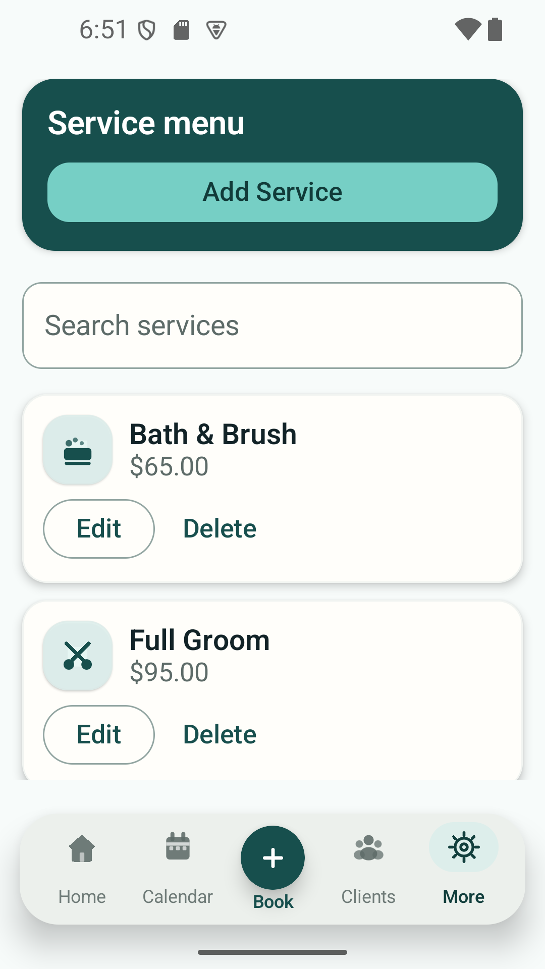 GroomBuddy services and pricing screenshot